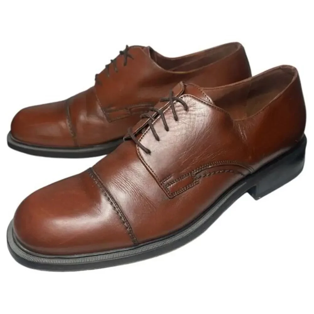 Artedoc Men's Size 11 Brown Leather Cap Toe Derby Lace Up Dress Work Shoes